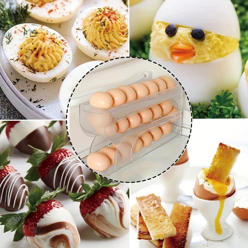 Space-Saving Automatic Egg Dispenser - Large Capacity, Transparent Rolling Egg Holder for Fridge & Kitchen Storage, Container Tray, Cabinet, On The Table