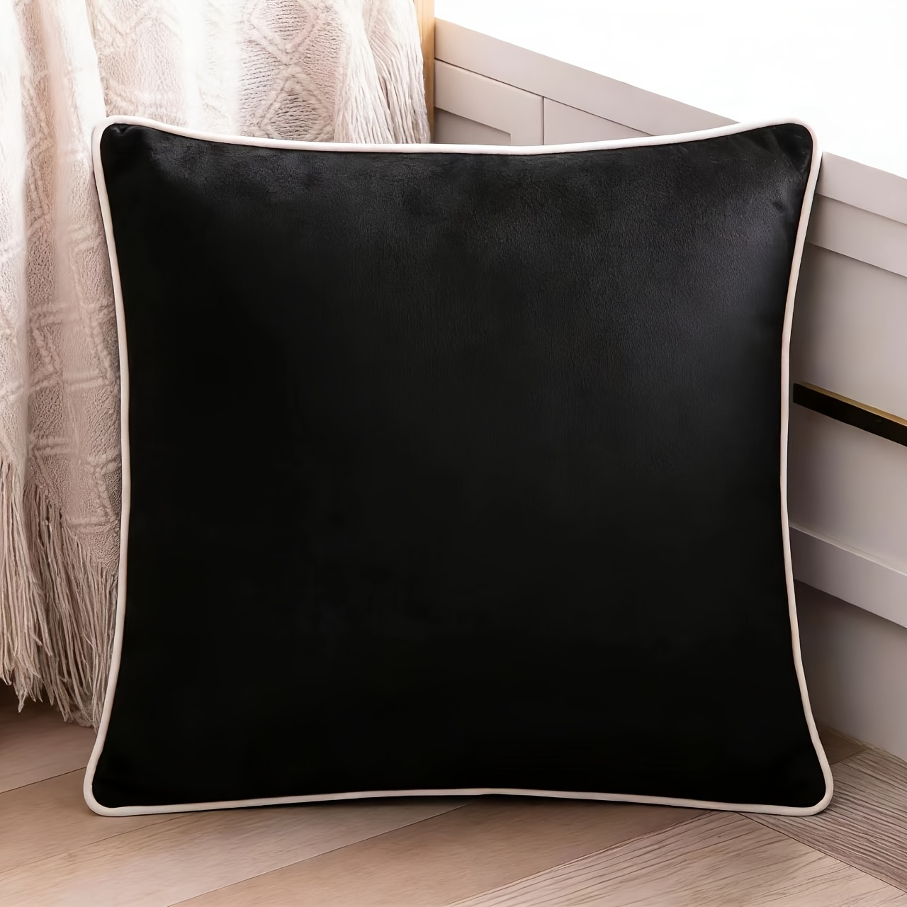 A Solid Color Pillowcase Black Square Rectangular Pillowcase Fashion Essentials Living Room Bedroom Sofa Pillowcase