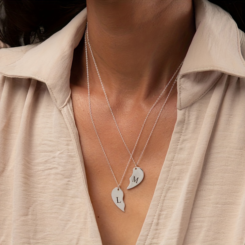 Custom Half Heart-shaped Couple Pendant Necklace, Engraved Gift