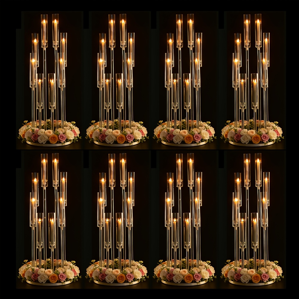 TEMU 8pcs Chandelier en acrylique avec haute à 8 bras - Centre de table et support de bougie de sol élégant et transparent pour , fêtes, vacances