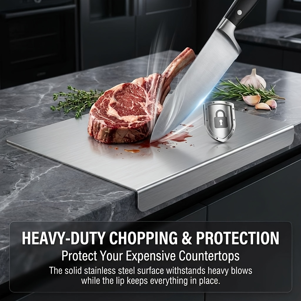 316 Stainless Steellarge Size Stainless Steel Countertop Protector Cutting Board with L-Shape Lip, Heavy Duty Food Grade Anti-Bacterial Metal Pastry Board, Scratch Resistant Kitchen Worktop Guard for Chopping Kneading Baking, Multiple Sizes Available