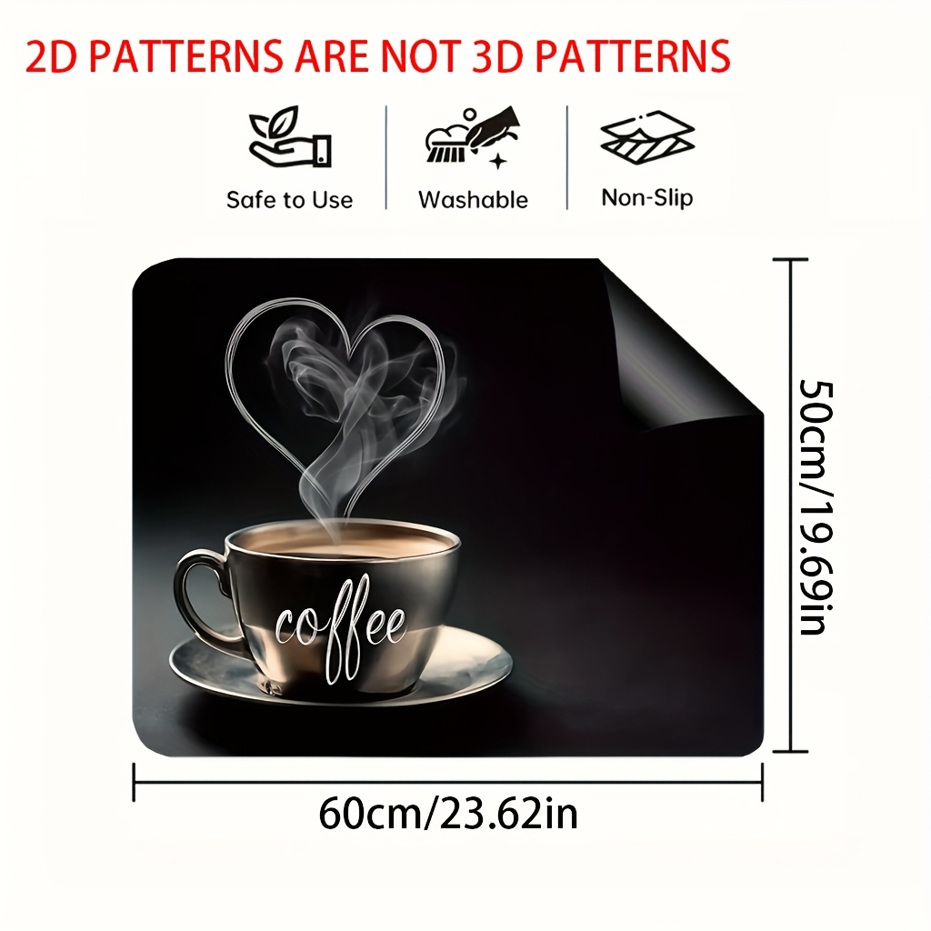E-shop ., 2D Flachdruck Herdabdeckungsmatte, Kaffeetasse mit herzförmigem Dampfgarer-Schutzpad, vielseitige Kaffeebar-Matten für Arbeitsplatten für