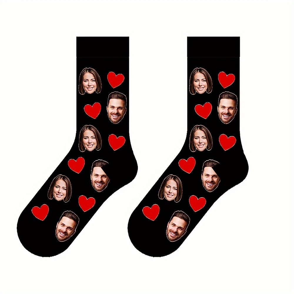 TEMU A Pair Of Personalized Mid-calf Socks Featuring Custom Photos Of Stylish Couples, Perfect For Valentine's Day, Birthdays, And Other Occasions