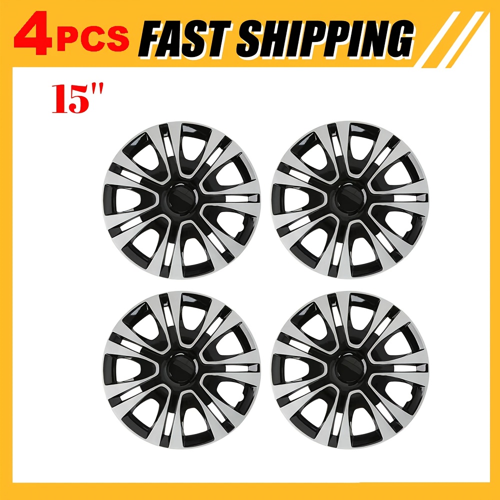15" Wheel Trims Covers White Hub Caps 15 Inch Fast Lux 4-Pcs Set