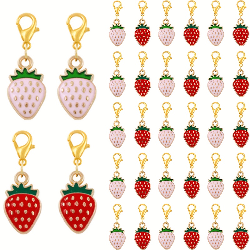 E-shop 30 Stück Rosa Erdbeere Frucht Serie Schlüsselanhänger Simulation Frucht Anhänger Stück Rucksack Zubehör Geschenk Mode Tasche Anhänger
