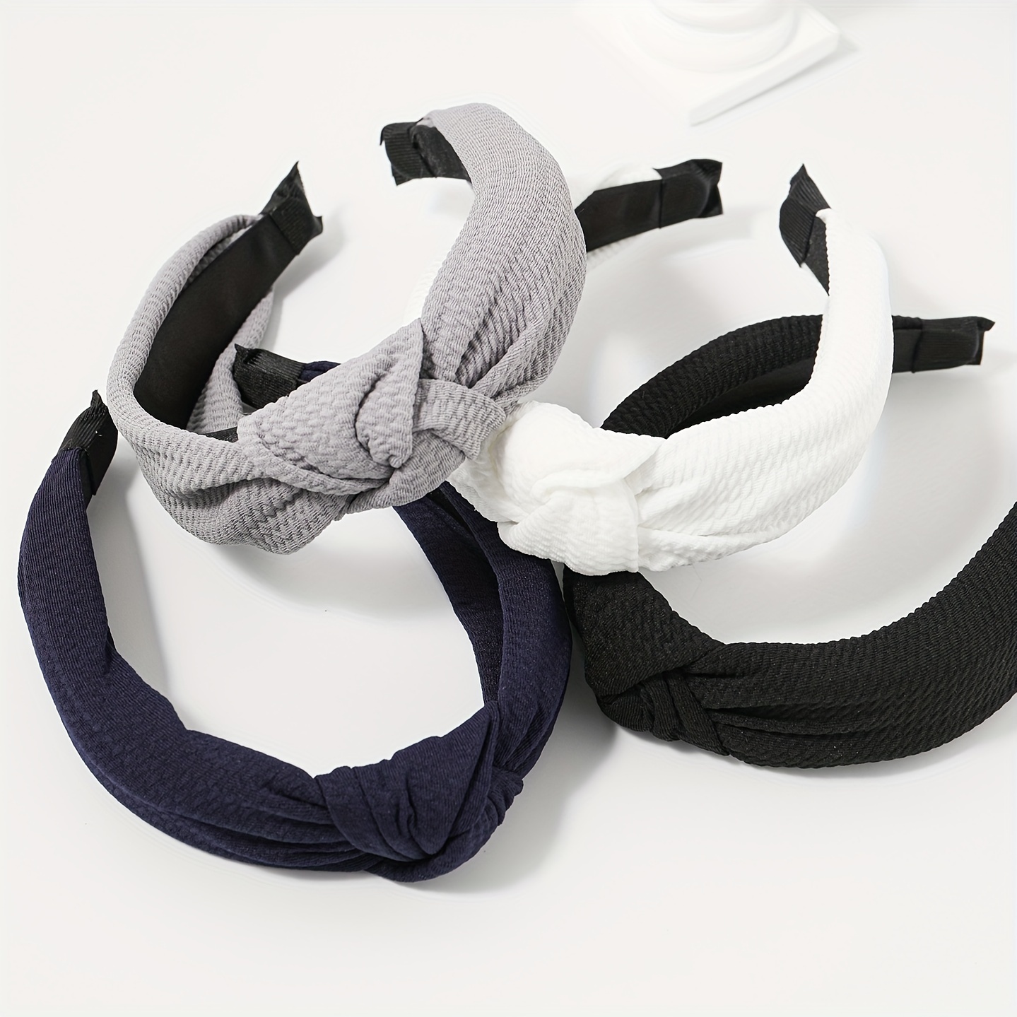4pcs elegant minimalist solid color polyester knotted fabric  display picture 1