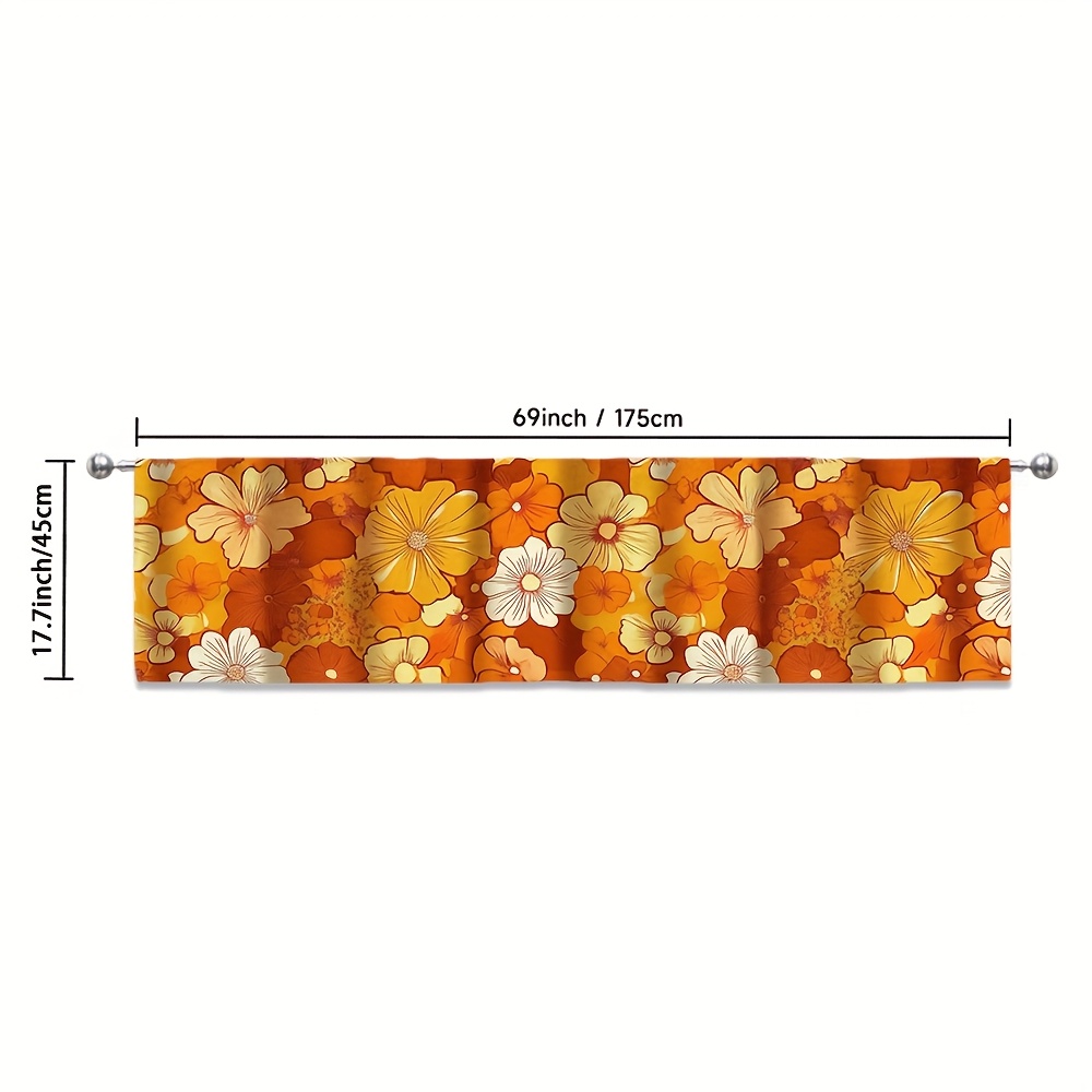 TEMU 1pc, Vintage 70s Hippie Flowers Kitchen Curtain - Classic Valance Curtain, Machine Washable Polyester (without Rod), Suitable For Coffee Shop