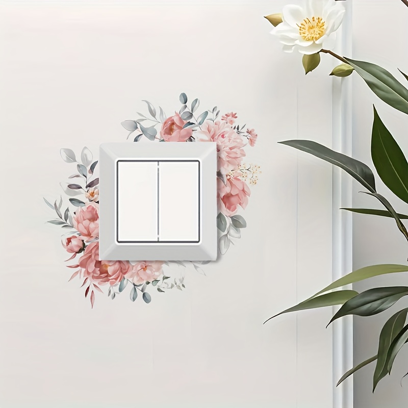 1pc Watercolor Pink Flower Switch Sticker - Removable Matte Pvc Flower Wall Sticker, Self-adhesive, In Living Room, Bedroom, Bathroom, Kitchen - Decoration