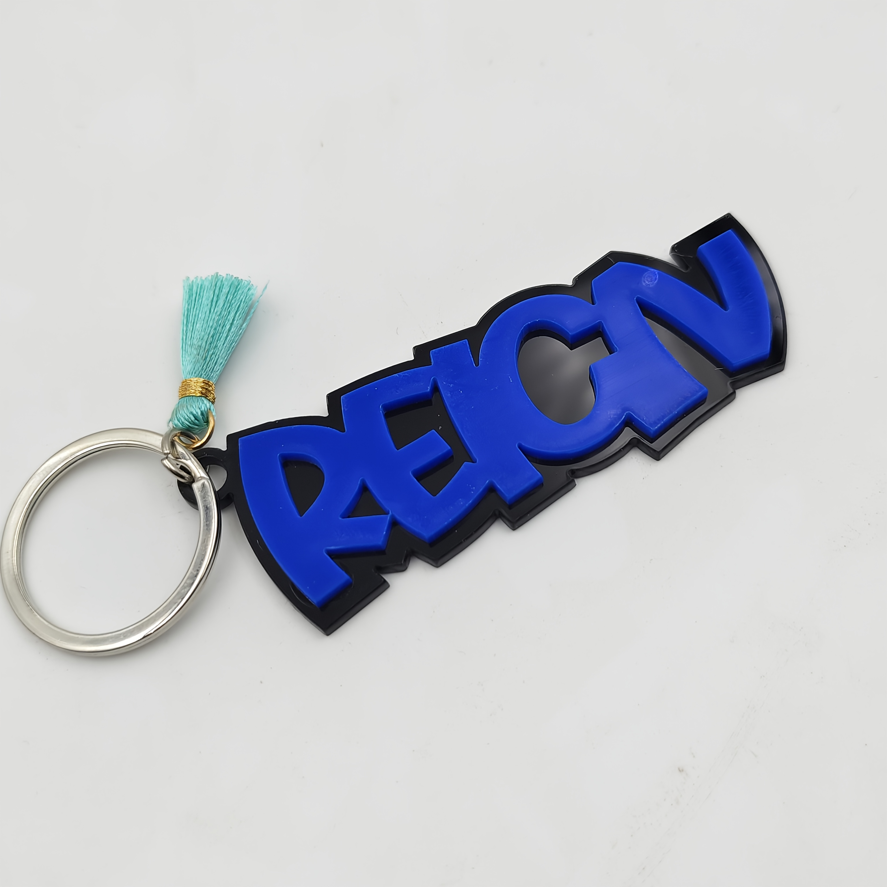 TEMU 1pc 3d Flat Personalized Gothic Style Name Keychain - Custom Name Tag With Black And White Acrylic Letters, Single Initial In Cursive Font,