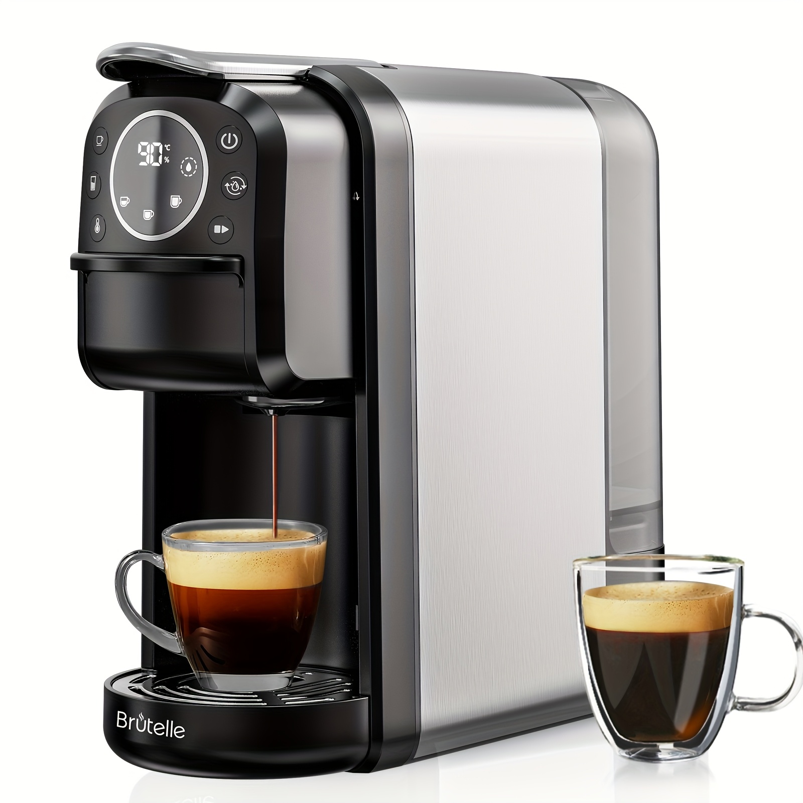 Brutelle 3-In-1 Capsule Coffee Maker with a 700ML Removable Water Tank, 1400W Quick Heating, And 20Bar High-Pressure Extraction. This Compact Multifunctional Coffee Machine in Black Is Perfect for Home Use, Coffee Shops, Or Coffee Corners