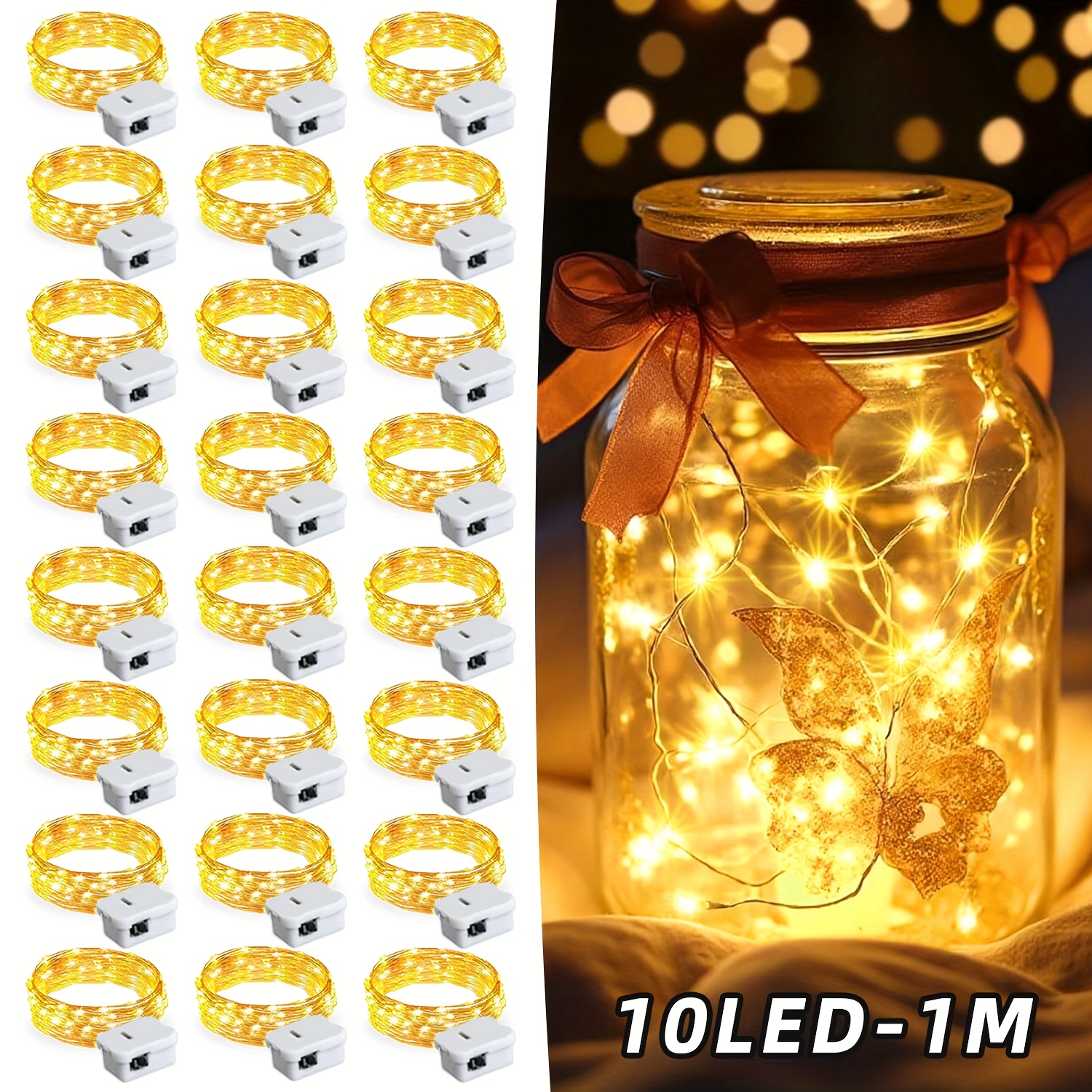 24 Pack Indoor Led Christmas String Lights, Fairy Tale String Lights, 3 Flashing Speed , Mini Copper Wire Rope Lights Diy, Suitable For Gardens, Weddings, Birthday Parties, Christmas Decoration