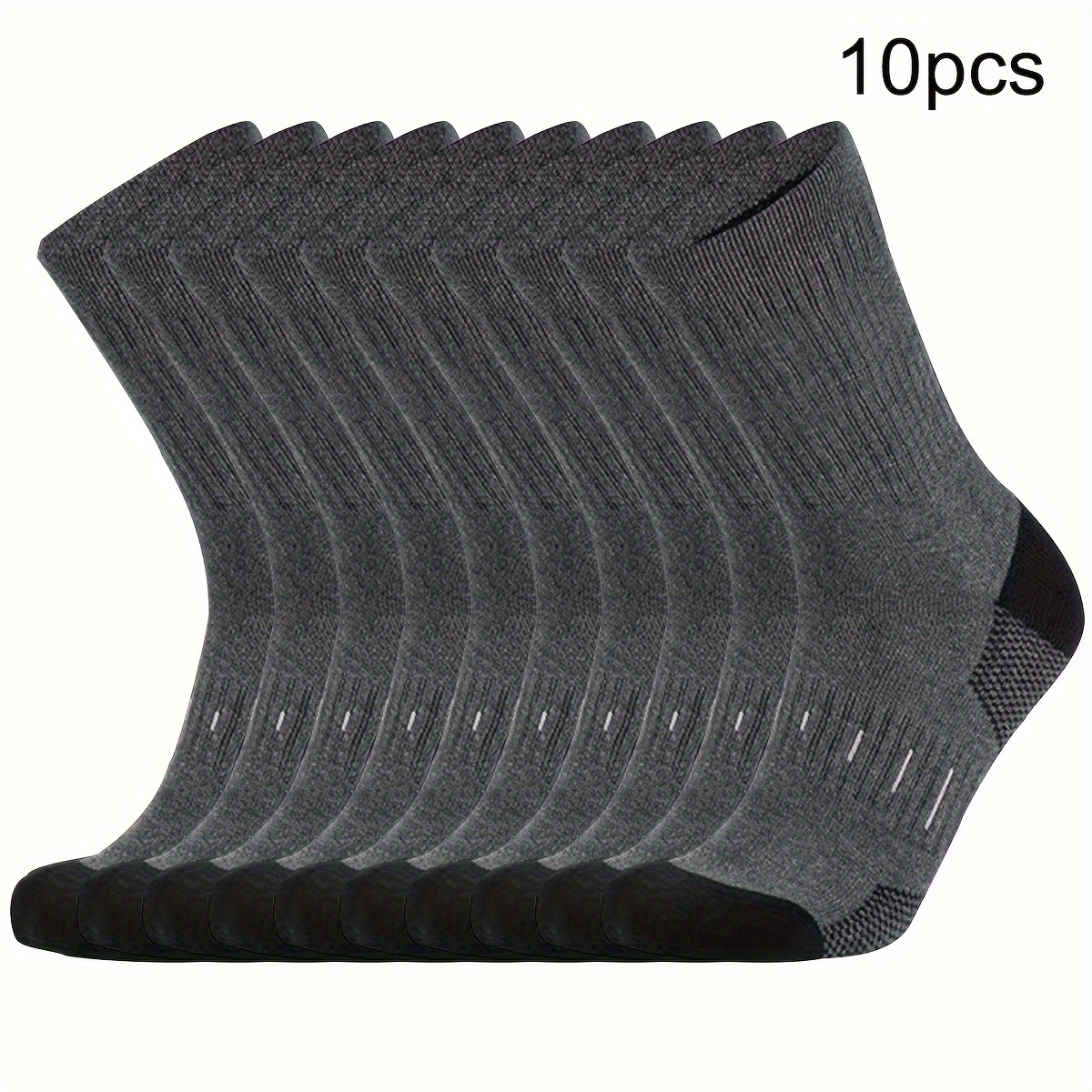 

10pcs Men's High-top Athletic Socks - Breathable, Moisture-wicking Polyester & Spandex Blend, Solid Color, Knit Fabric