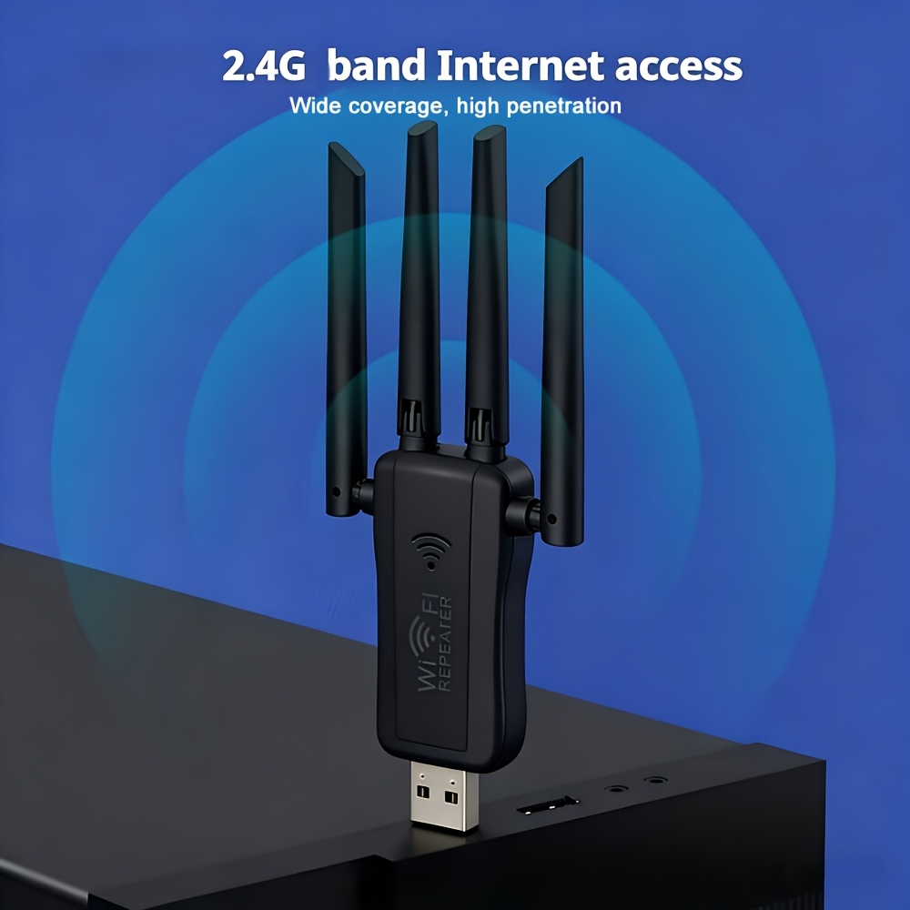 1pc USB Range Extender with 4 Antennas, Foldable Signal Booster Amplifier, 300Mbps Network Extender Suitable for Home/Office/Travel, USB- for PC/Laptop, Compatible for Smartphones/ TV/Routers