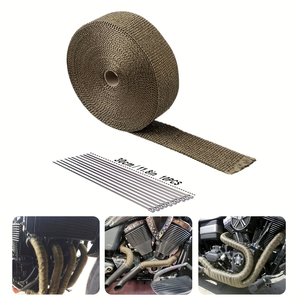 

2" X 50' Titanium Exhaust Heat Wrap Roll For Motorcycle Basalt Fiber Heat Shield Tape With Stainless Ties