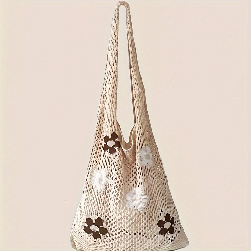 

1pc, Knitted Flower Pattern Tote Bag, Artistic Shoulder Bag, Single-strap Handbag