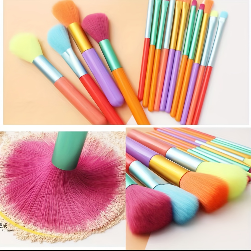 

15-piece Rainbow Makeup Brush Set For Beginners - Wand Style, -free Polyester Bristles, Suitable For Types, Abs Plastic Handles - Includes Eyeshadow, Highlight, Foundation, And Multifunction Brushes