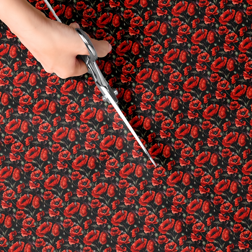TEMU 1pc Watercolor Of Poppies Print Fabric - 59 X 19.68 Inches (150 X 50cm) Pre-cut Polyester Fabric - Suitable For Diy Sewing, Scrapbooking,