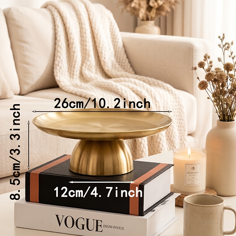TEMU 1pc Minimalist Round Stainless Steel Tall-legged Home Decor Tray, Ornamental Storage Plate, Suitable For Birthdays, Weddings, Home Decoration,