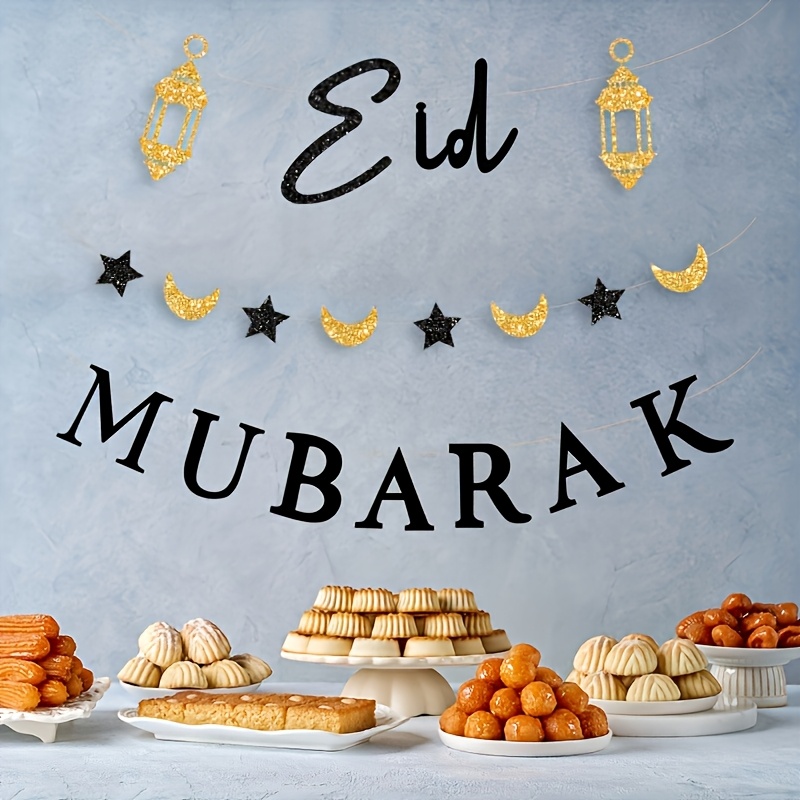 3pcs, Black Star Moon Lantern Background Decoration Hanging Banner, Decoration Supplies For Eid Al-fitr, Ramadan Mubarak Event