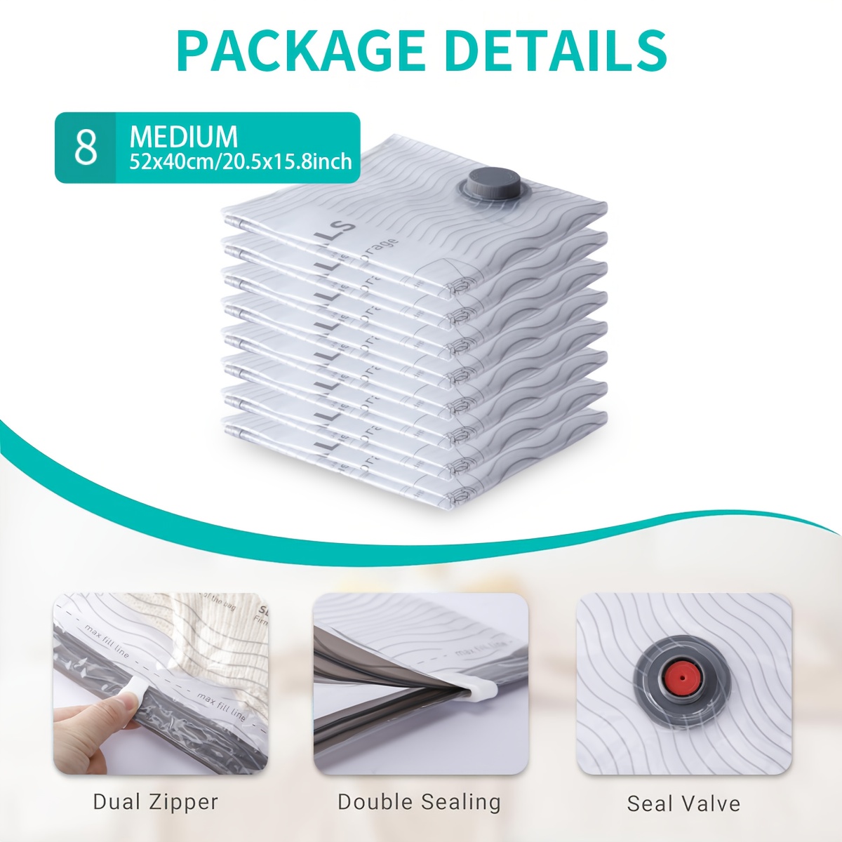 Image of 8-pack Storage Bag Set - - Bags, Suitable For Travel And Home Use - Vacuum Compression Sealed Pouches For Clothes, Blankets, Seasonal Organization