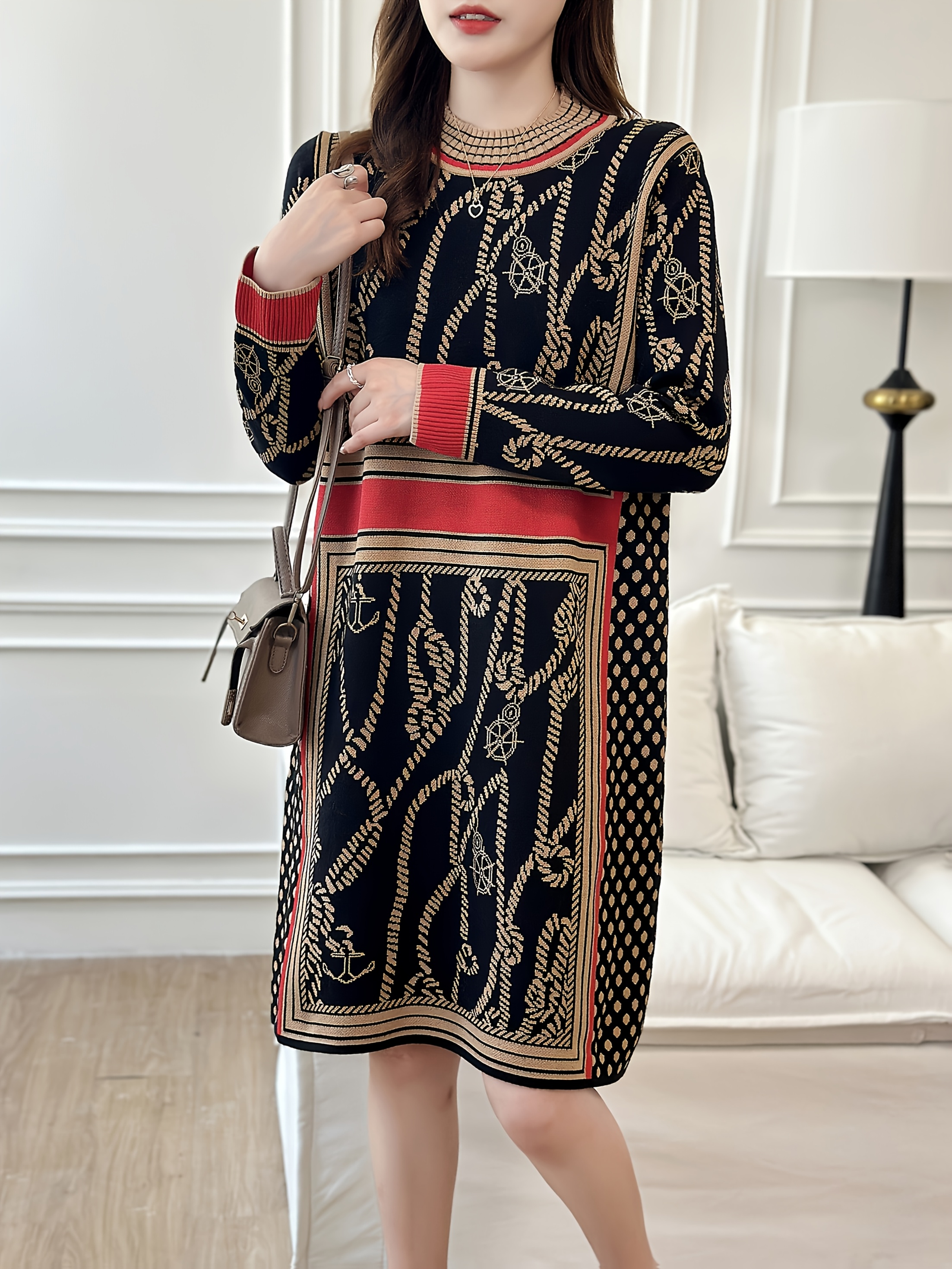 vintage inspired long sleeve dress women cozy fall winter - Temu Oman