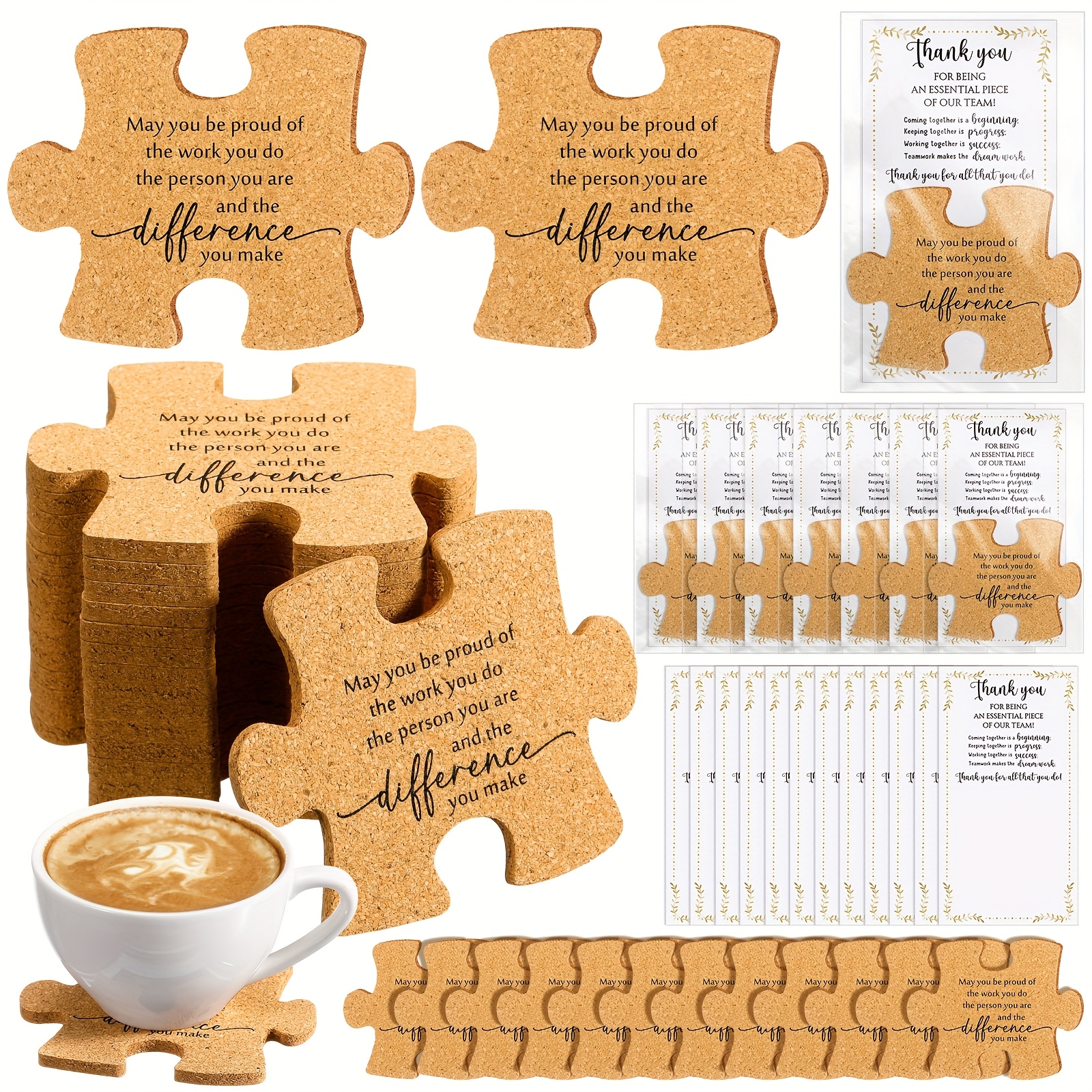 TEMU 20 Set Employee Appreciation Gifts Inspirational Puzzle Piece Coasters You Make Motivational Coasters With Thank You Cards Bags For Coworker