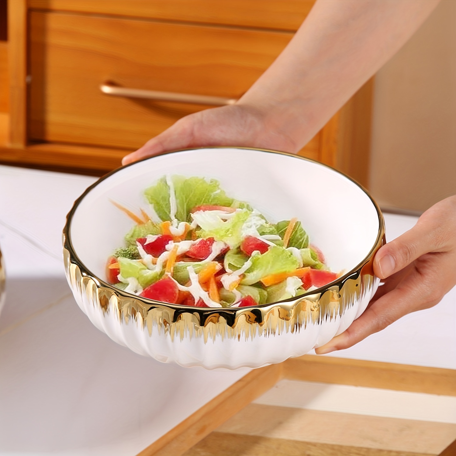 luxurious gold ceramic pasta bowls set large salad - Temu