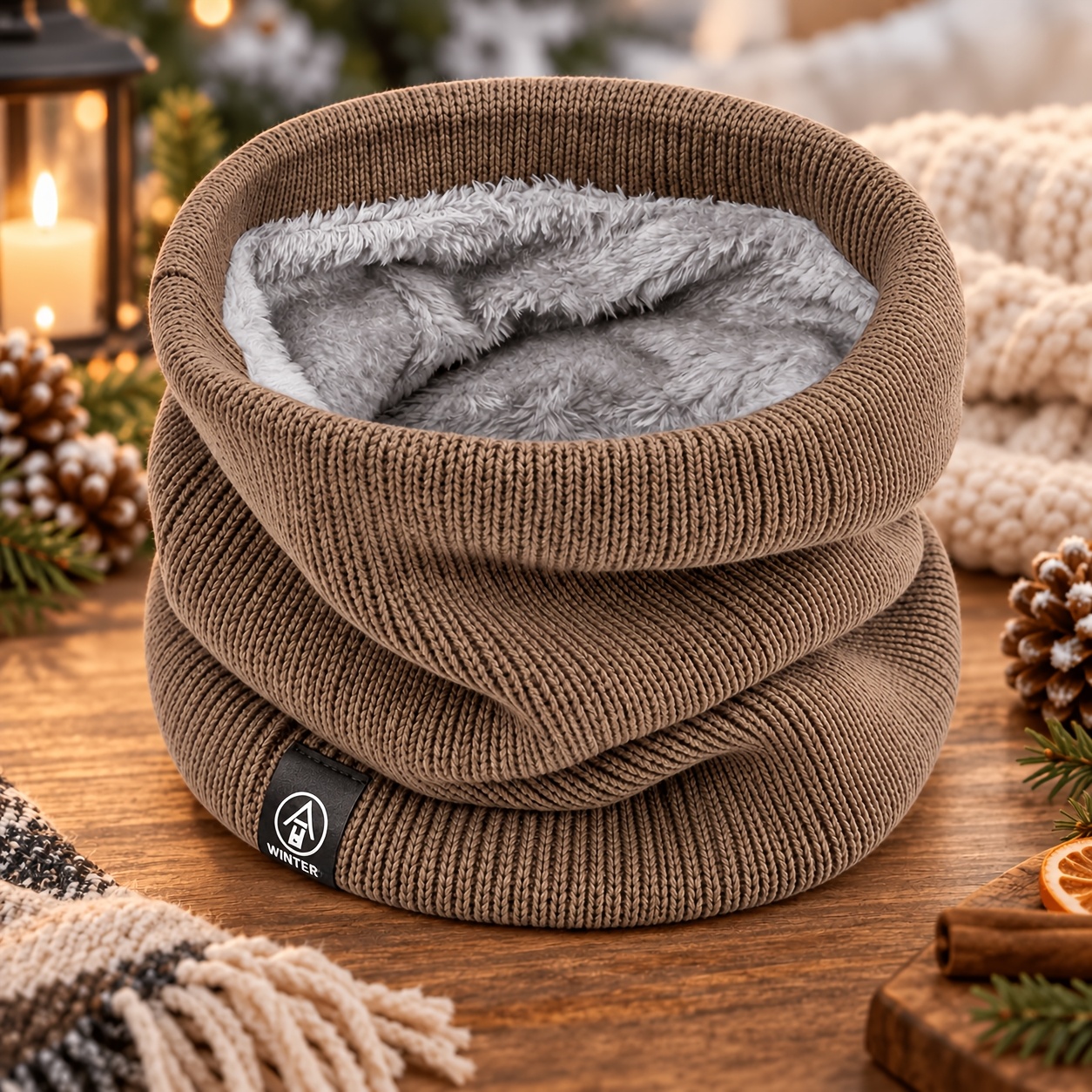 TEMU 1pc Winter Neck Gaiter With Plush Lining Ribbed Tube Scarf For Men Women Outdoor Cycling Hiking Skiing Camping Riding Cold Weather Outfit Casual