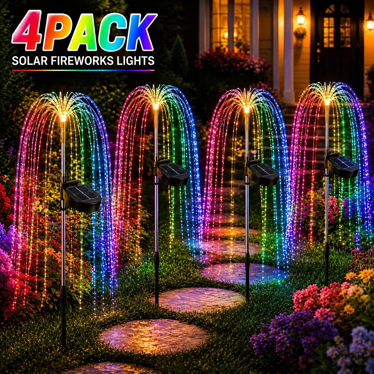 TEMU Multicolor Solar Firework Willow Stake Lights, Led Garden Yard Path Decor Lamp