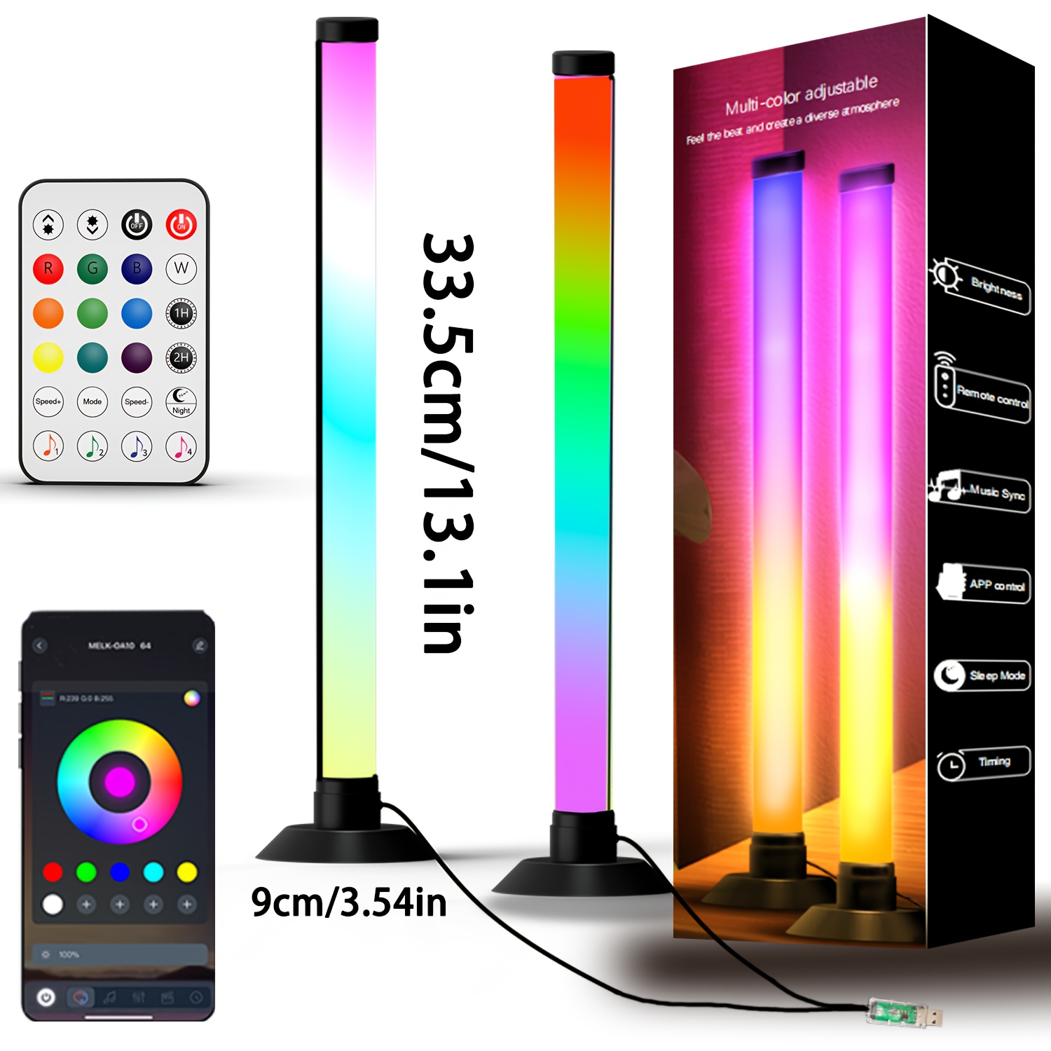 Smart Led Light Bars, Rgb Bar For Room, 16 Million Colors And 213 Gaming Lights, Remote Control And App Control, Dynamic Music Sync Mode Tv Backlight, Usb Powered Ambient Lighting---2pcs/1set