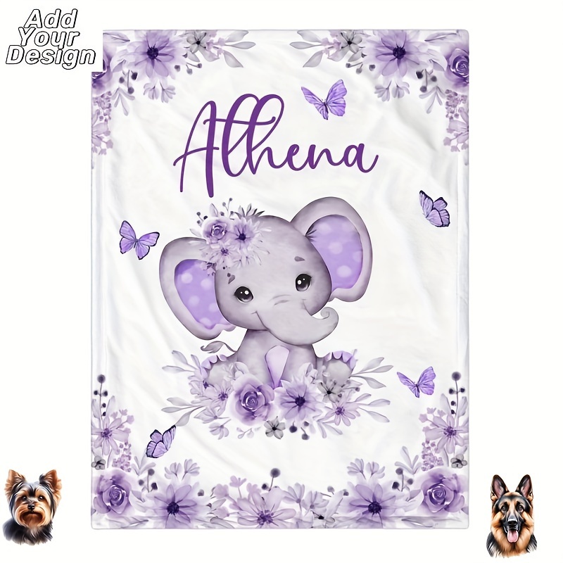 

1pc Custom Blanket With Name, Personalized Soft Cozy Blankets, Custom Elephants Blanket, Gift Blanket For Birthday