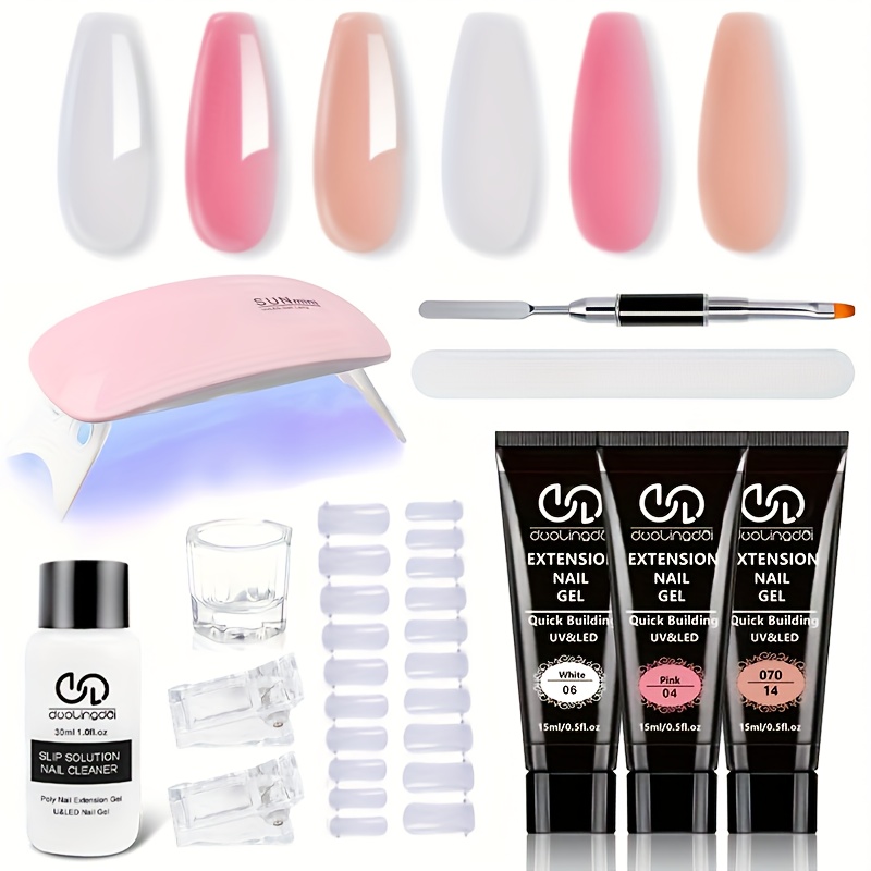 TEMU 12pcs Poly Extension Gel Set - With U V Light Starter Kit, 6pcs Builder Gel Extension Kit For Beginners With Everything Nail Art Diy - Gift For S Nails.