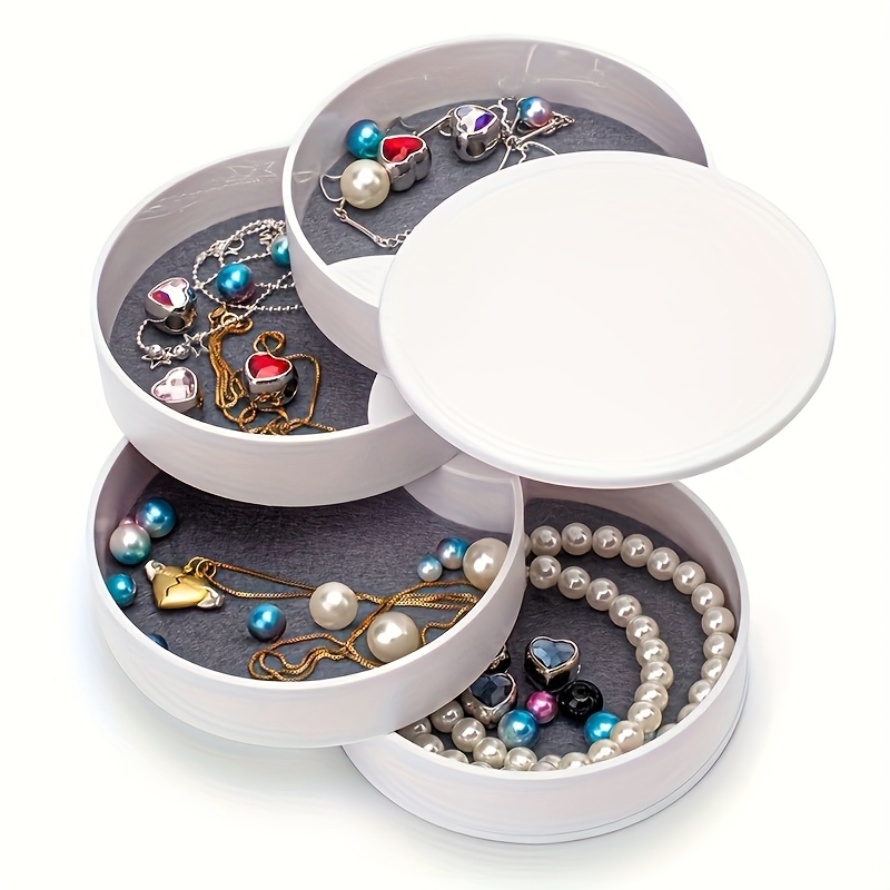 TEMU Rotating Jewelry Organizer Box With Lid - 3-tier Travel Jewelry Tray Case For Earrings, Bracelets & Rings, Compact Portable Jewelry Storage For Women, No Power Needed