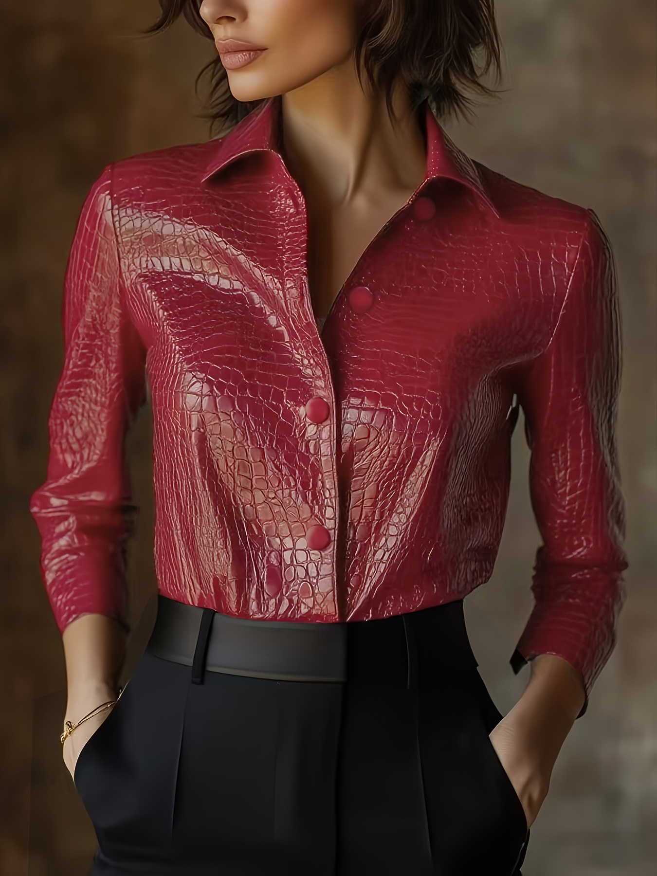 pupu womens crocodile embossed leather jacket lightweight   front button closure stand collar relaxed fit   machine washable outerwear   0