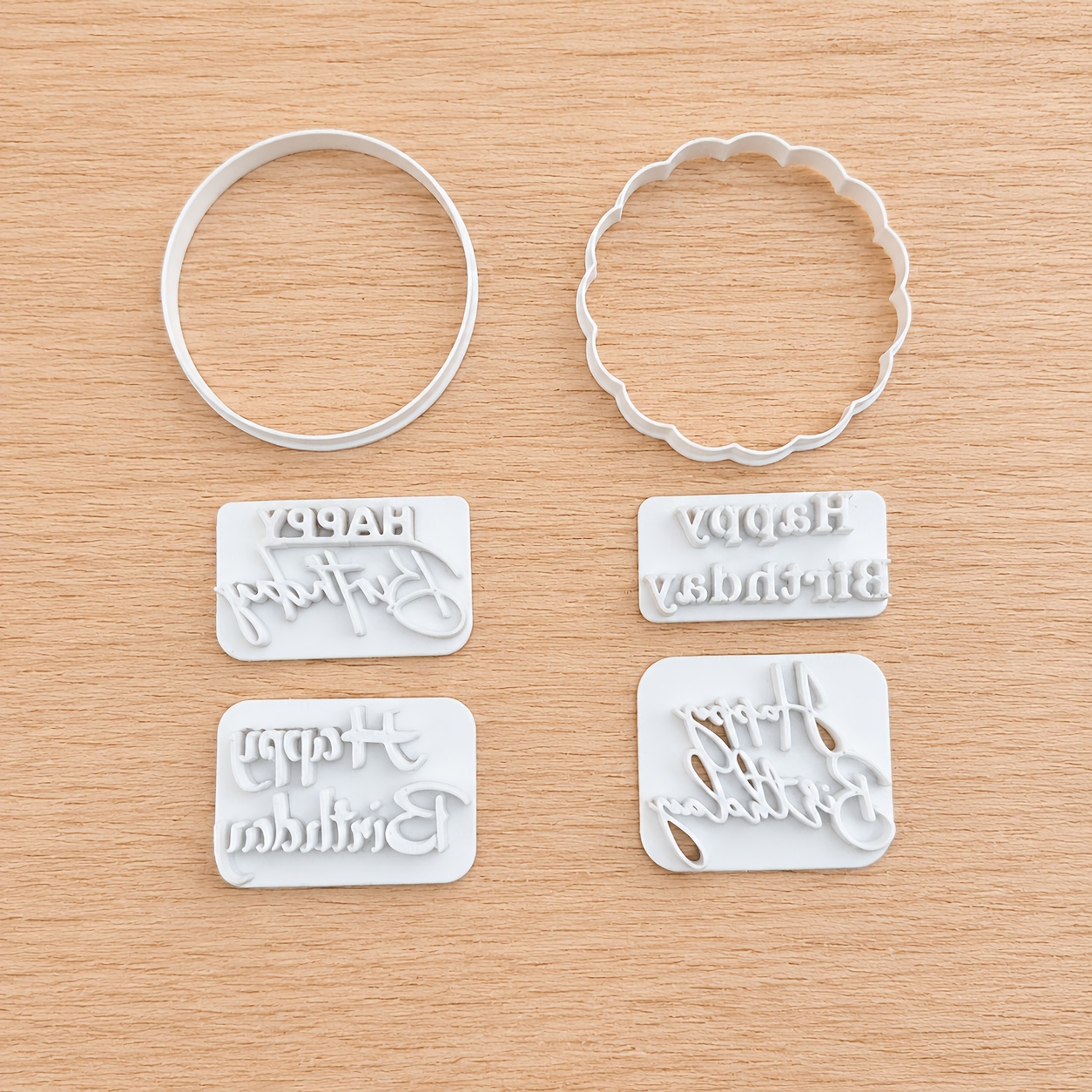 Happy Birthday Pattern Round Polymer Clay Cutter and Stamp Set