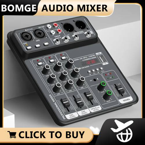 item picture professional 4 channel audio mixer sound board mixing console s b interface mp3 computer input stereo dj mixer suitable for studio streaming recording live streaming podcasting