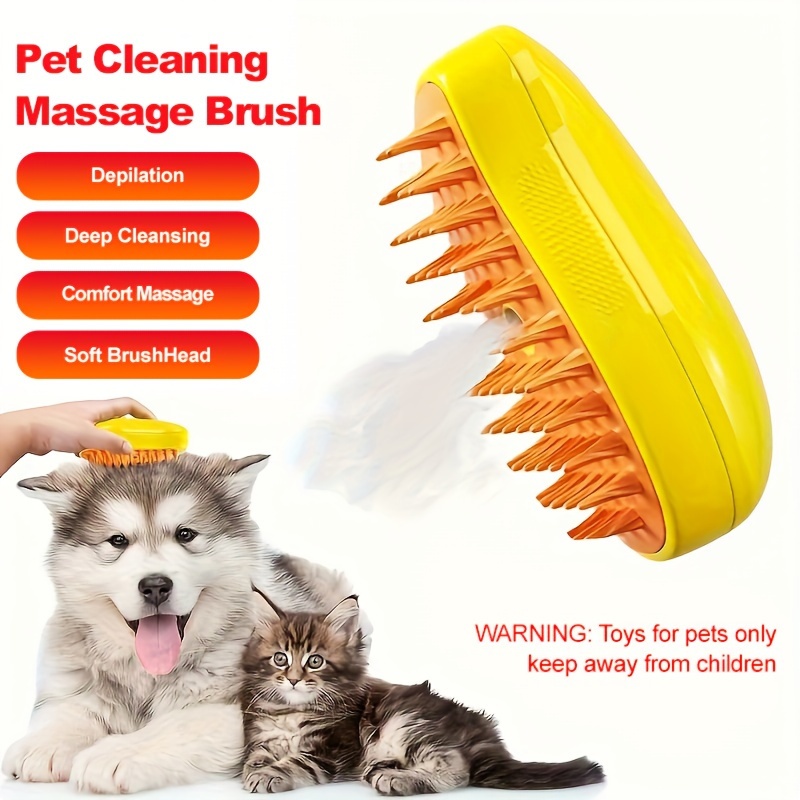 

easy-clean" 3-in-1 Self-cleaning Pet Grooming Brush - Usb Rechargeable, Silicone Bristles For Cats & Dogs, Massage & Detangle With Ease