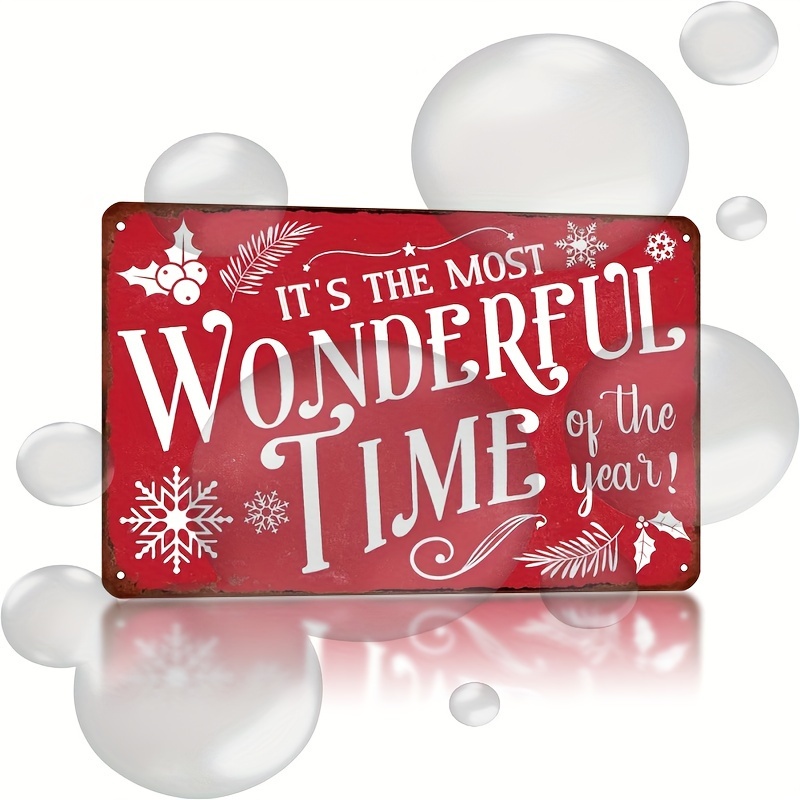 

Vintage 'wonderful Time Of The Year' Metal Tin Sign - 8x12 Inches, Perfect For Farmhouse Christmas Decor, Home & Cafe Wall Art