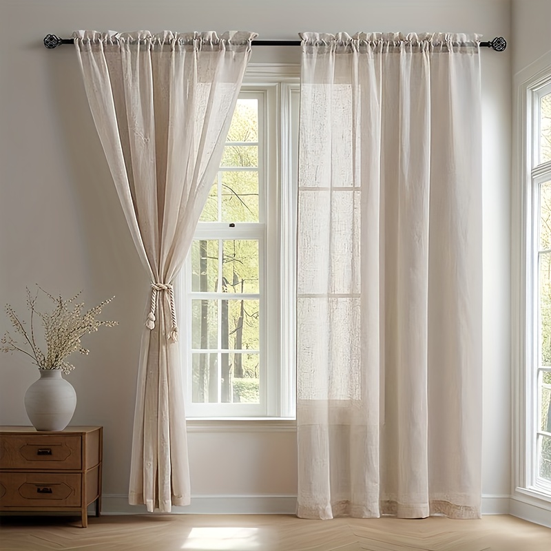 Image of 2pcs -like Texture Semi-sheer Curtains, Light-transmitting Non-see-through Machine Washable Dust-proof And Insulating, Suitable For Living Room Kitchen Dining Room Bedroom Outdoor Holiday Party Decor