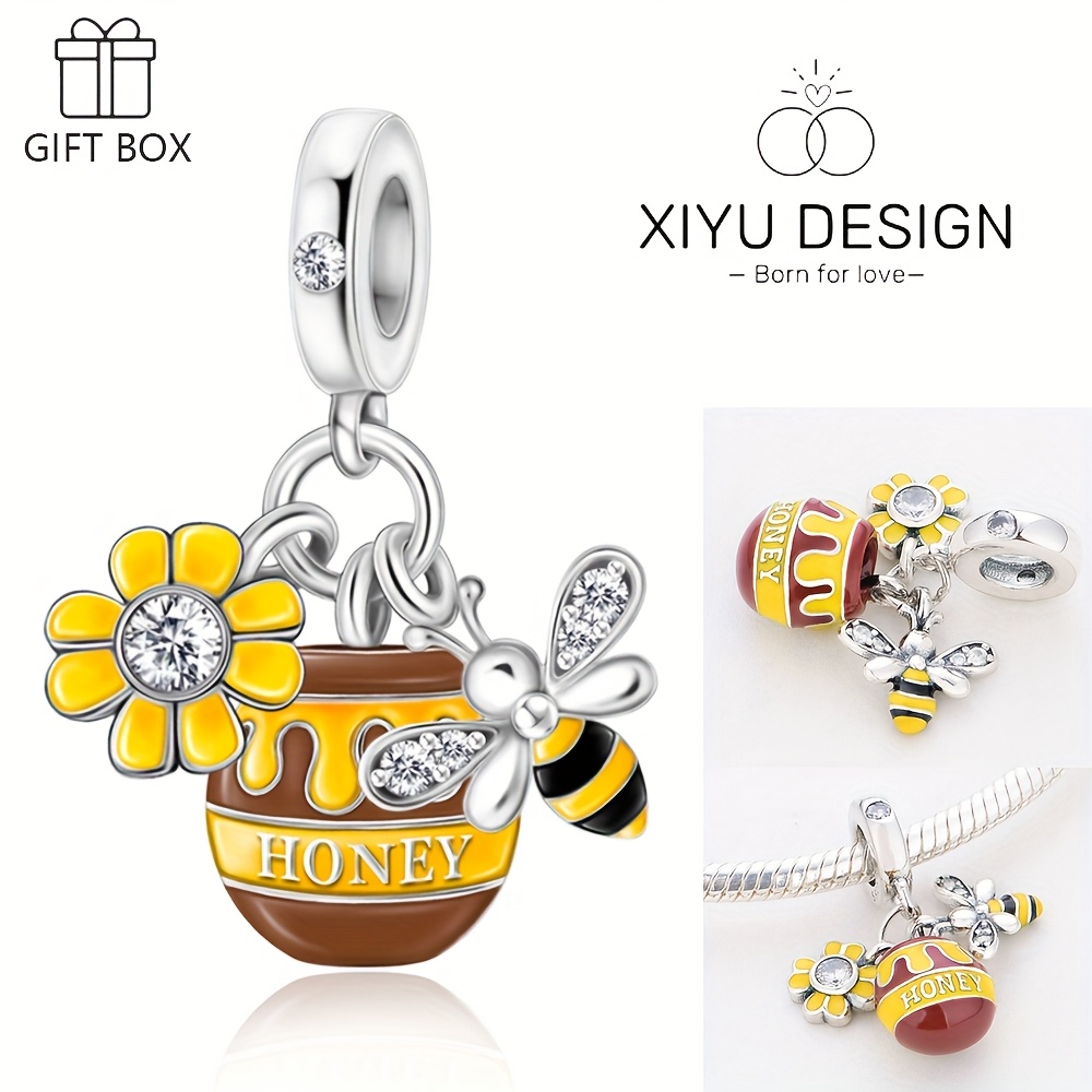 TEMU 925 Sterling Silver Adorable Bee Honey Jar Charms Suitable 's Bracelets, Perfect Gifts For Women And