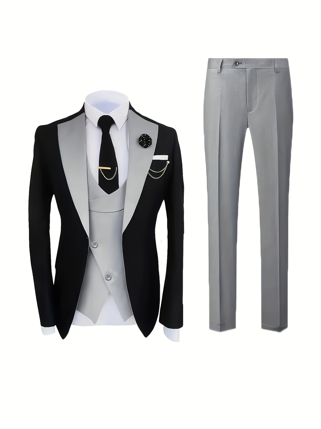 Ensemble costume élégant 3 pièces pour homme - Costume et pantalon coupe ajustée pour mariages et occasions formelles, convient pour réunions de bureau et événements élégants, tenue de cérémonie | Costume coupe ajustée | Costume de mariage durable. Inclut un mouchoir de poche à motif aléatoire.