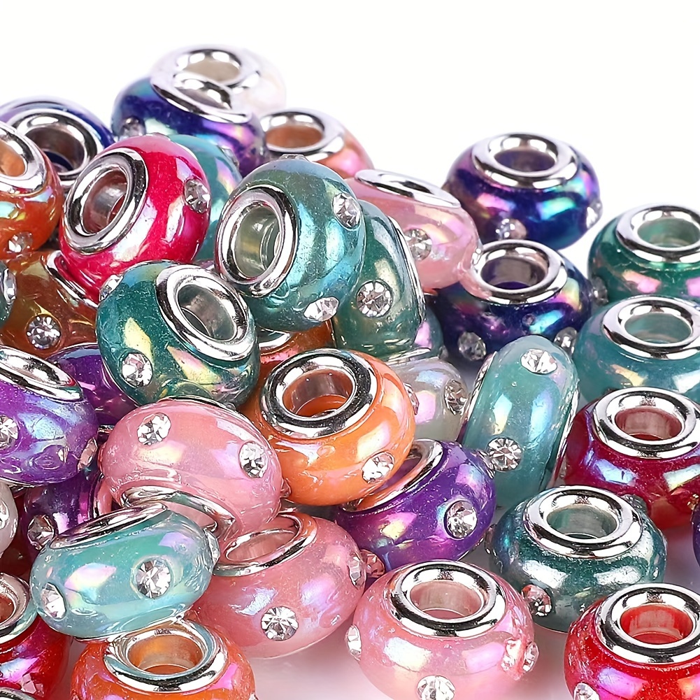 

20pcs Premium Large Hole Resin Beads With Rhinestones, 14mm/0.51" - Ideal For Diy Jewelry Crafting