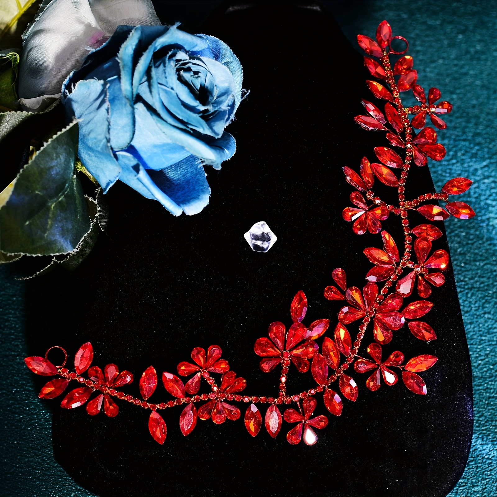 TEMU 1pc Luxury Handmade Red Rhinestone Bridal Hair Accessory For Wedding Dress, Suitable For Birthday Parties/weddings/special Occasions Hp239-red