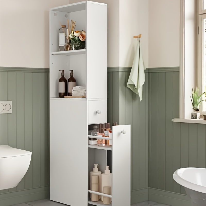 TEMU 52.91in Multifunctional Large Capacity Bathroom Organizer With Drawers, Tissue Box, Wheels For Room, Narrow Storage Cabinet, Space-saving