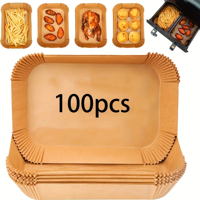 E-shop 100 Stück Einweg-Luftfritteusen-Einlagen – Rechteckiges Backpapier für Luftfritteusen, Öfen Backbleche – Leicht zu reinigen, gesundes Kochen –