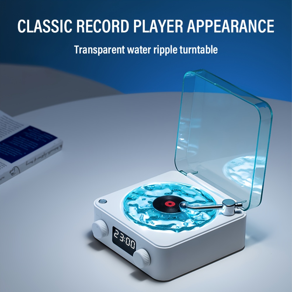 Tocadiscos Retro de Vinilo con Altavoces Inalámbricos Aqua con Luz  Nocturna RGB LED y con Reloj de Escritorio sin