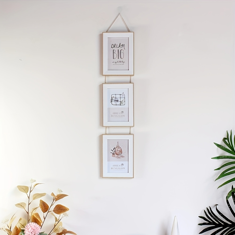 TEMU A Set Of 3pcs Wall-mounted Photo Frames With Connecting Ropes, Ideal For Decorative Picture Frames. A For Wedding Photos, And An For Decorating
