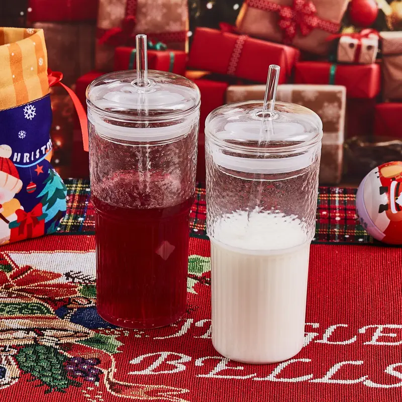 2pcs 20oz high borosilicate glass espresso cups with lids straws brush vertical iced americano latte high quality ideal holiday gift Product details 0