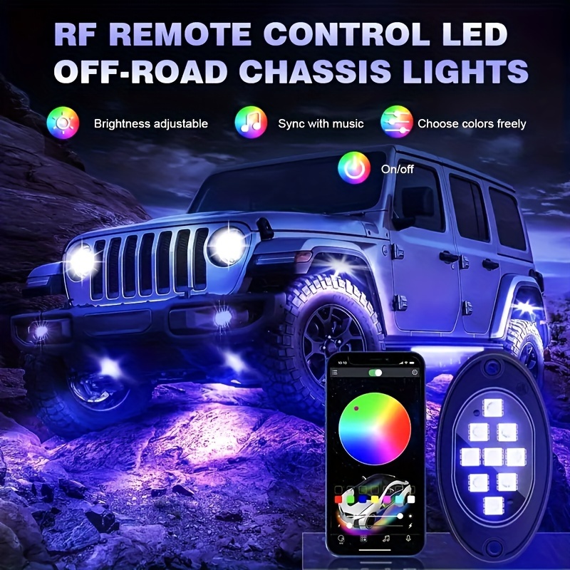 

For Trucks, 4/6/8/10 Rgb Led Kit , App/ & , Wireless , -colored , Footwell Kits For Rzr Suv Atv Utv Car