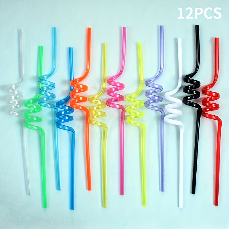 Image of 4/6/8/10/12pcs Reusable Spiral Straws - Durable Pet Plastic, Food-safe, Vibrant Colors For Birthday Parties, Holidays, Weddings, Beach Cocktail Decor & , Party Supplies, Design, Material, Home